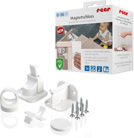 Reer Cabinet & Drawer Lock with Magnet made of Plastic in White Color 1pcs