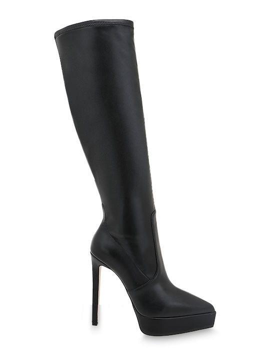Lara Conte Madrid Leather High Heel Women's Boots Black