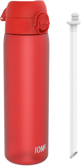 Ion8 Kinderflasche Kunststoff mit Strohhalm Auslaufsicher Rot 500ml