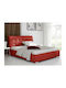 Baltimore 107 Bed Double Upholstered with Leatherette Red Storage Space & Slats for Mattress 140x200cm
