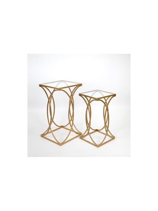 Rectangular Side Table Metal Gold 2 Pieces W30xL30xH56cm