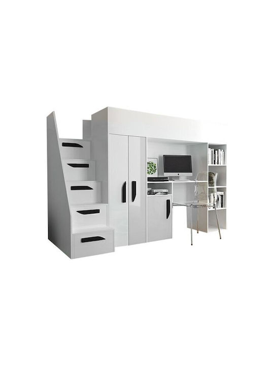 Kids Bed Loft Bed Single with Storage Space Whi...