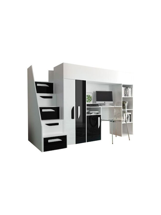 Kids Bed Loft Bed Single with Storage Space Whi...