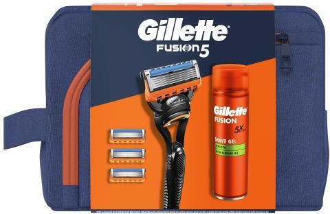 Gillette Fusion5 Travel Set Shave Gel Ξυρίσματος 200ml, Ξυριστική Μηχανή 1τεμ, Ανταλλακτικές Kεφαλές Ξυρίσματος 4τεμ & Νεσεσέρ