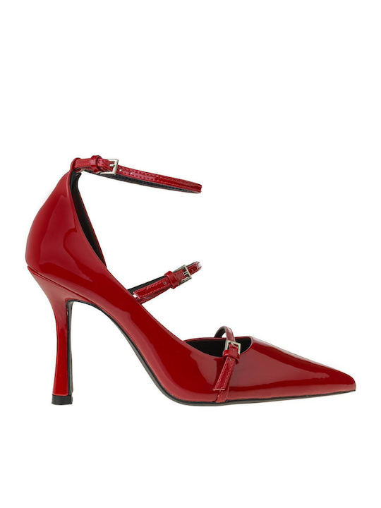 Corina Patent Leather Red High Heels with Strap
