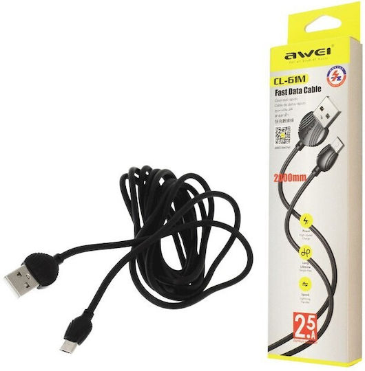 Awei Cl-61m Reguläres USB 2.0 Zu Micro-USB-Kabel Schwarz 2m GZ-19972 1 Stück