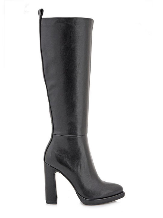 Seven Synthetic Leather High Heel Women's Boots with Zipper Black