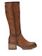 Medium Heel Women's Boots with Zipper Brown