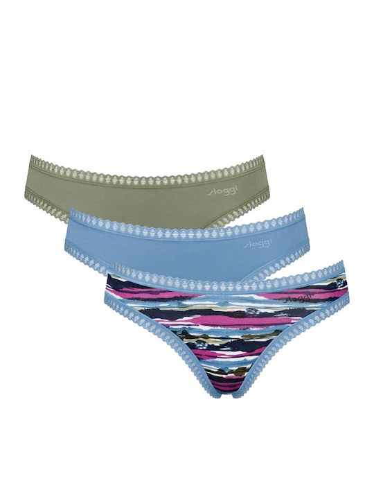 Sloggi Βαμβακερά Femei Slip 3Pack cu Dantelă Kh...