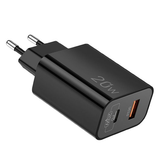 Lamtech Charger Without Cable with USB-A Port and USB-C Port 20W Quick Charge 3.0 Blacks (LAM114420)