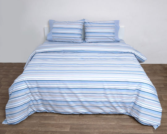 Anna Riska Bettbezug-Set Baumwolle Einzelbett mit Kissenbezug 160x240 Border 3003 Hellblau