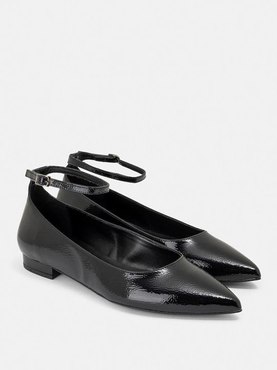 Bozikis Patent Leather Pointy Ballerinas Black