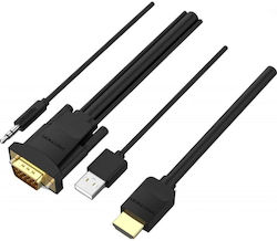 Vention HDMI-zu-VGA-Kabel Audioausgang & USB-Stromversorgung 1m Schwarz Abibf Venabibf