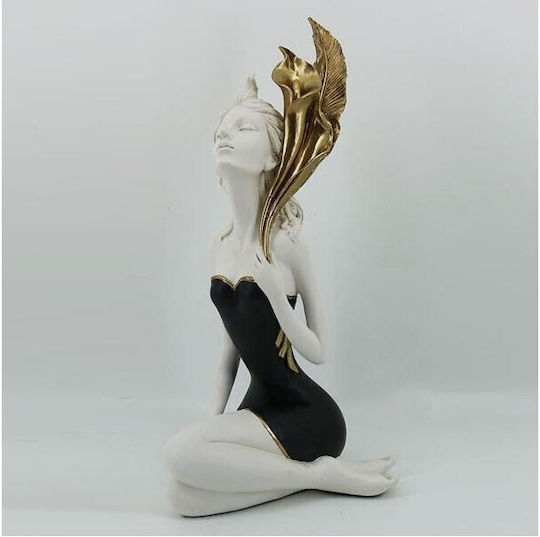 Table Decorative Sculpture Woman Flower Black-White-Gold 15x11x43cm 14063 752-27196