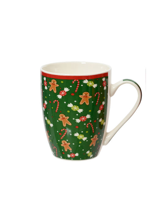 Kaemingk Christmas Mug Porcelain Green L5.5xW8.2xD10.5cm.