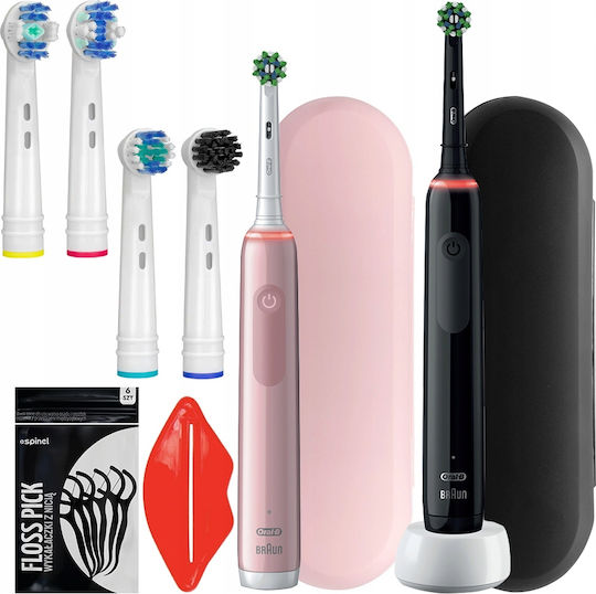 Oral-B Pro 3 Electric Toothbrush 3900 N Black Pink Two-Pack Case