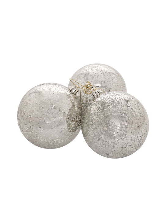 Hanging Ball Ornament Ornament Plastic Silver Set 3pcs