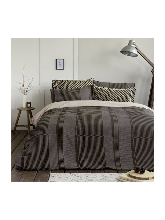 Nima Duvet Cover Set Cotton Single with Pillowcase 160x240 Welley Dark Grey, Ecru