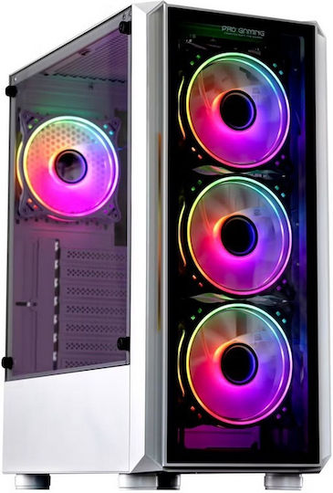 ProGaming Pro Gaming Bastion Midi Tower Computer Case with Side Window and ARGB Lighting White