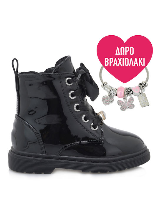 Exe Kids PU Leather Military Boots Black