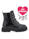 Exe Kids PU Leather Military Boots with Zipper Black