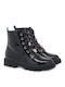 Renato Garini Kids PU Leather Military Boots with Zipper Black