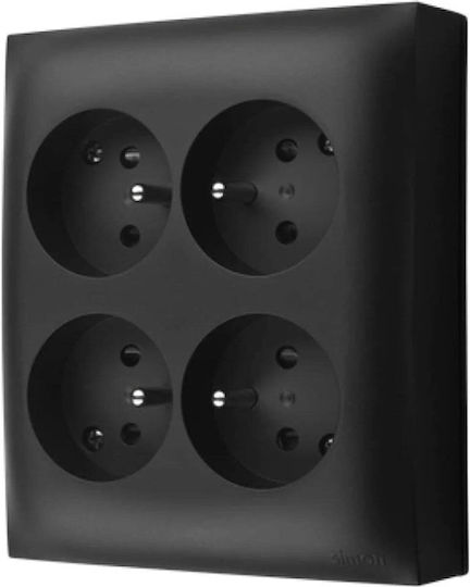 Kontakt-Simon Simon Aquaclick Socket IP20 4x Earth Black ACGZN4/49
