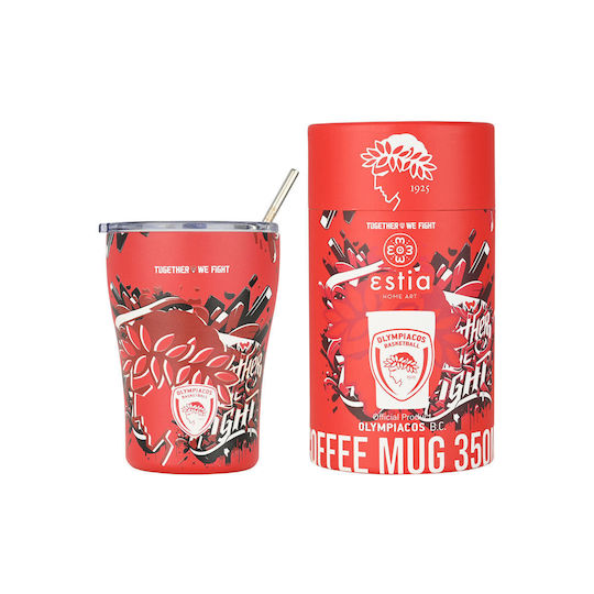 Estia Coffee Mug Save the Aegean Recyclable Thermos Glass Stainless Steel BPA Free 350ml Olympiacos BC Edition Together We Fight with Straw