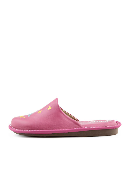 Lederne Winter Damen Hausschuhe Rosa