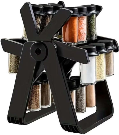 Organizator rotativ pentru condimente 18 borcane Abs+pp+ sticlă negru