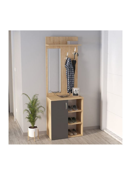 Norva Eingangsmöbel mit Spiegel / Garderobe & Schuhschrank Sapphire Oak - Anthracite 67.8x36.3x200.6cm