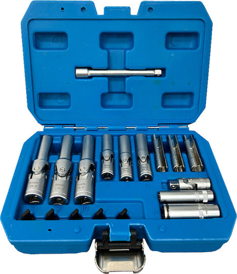 Exdel Tools Nüsse Sechskant mit Vierkant-Antrieb 1/2" Set 18Stück