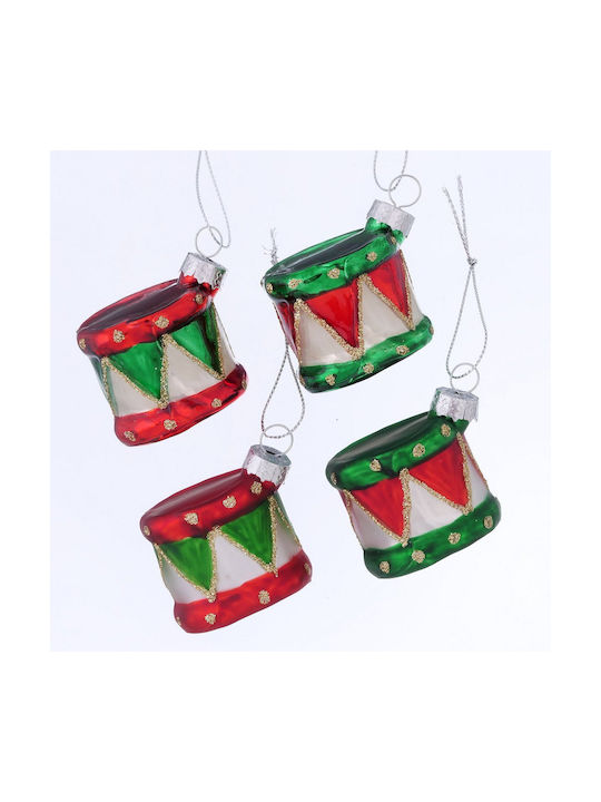Hängendes Ornament Trommelstock Glas Grün mit Glitzer 5.5x5cm