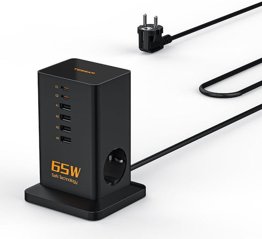 Tessan Πολύπριζο 2 Θέσεων με 4 USB-A, 2 USB-C και Καλώδιο 2m
