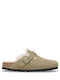 Boston Shearling Suede Winter Women's Slippers with Fur Brown Narrow Fit