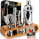 Barman Set Drink Preparation Birai 10 Pieces 550 Ml Cocktail Shaker Stainless Steel Premium Bamboo Stand Spoon Strainer Corkscrew Double Jigger Muddler Pure R