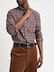 Long Sleeve Cotton Shirt in Regular Fit Checked Burgundy