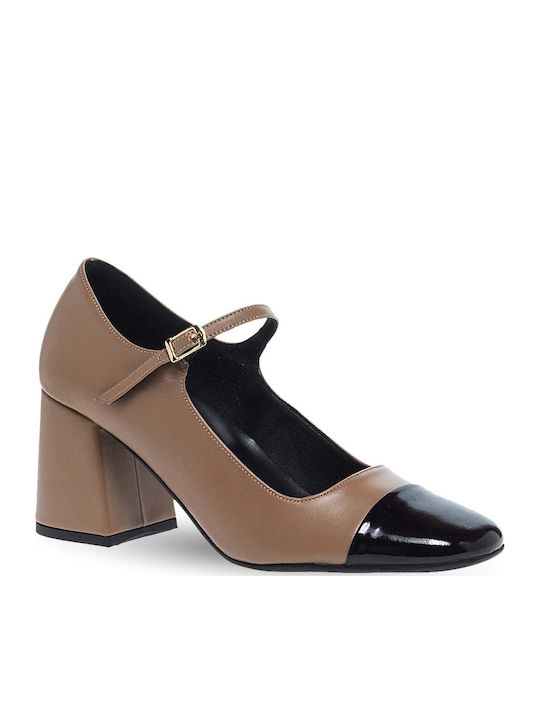 Leather Brown Heels with Strap