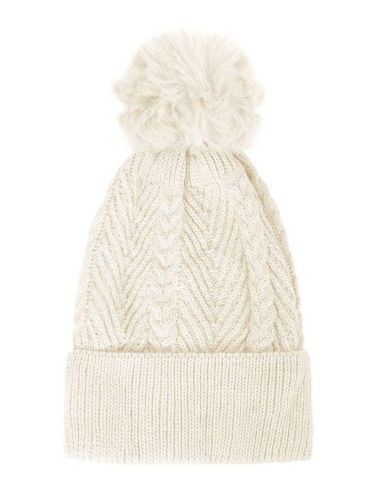 Beanie Γυναικείος Σκούφος Πλεκτός σε Εκρού χρώμα