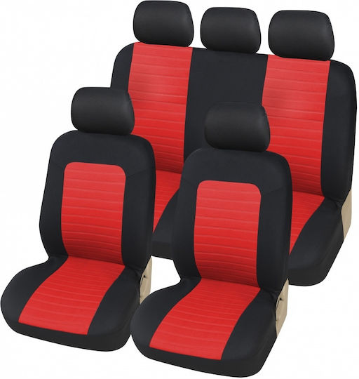 Set Universal Car Seat Covers Front Rear Black Red Textile Material