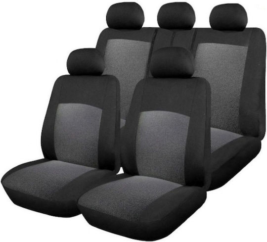 Universal Car Seat Covers Set Front Rear Jacquard Black Gray