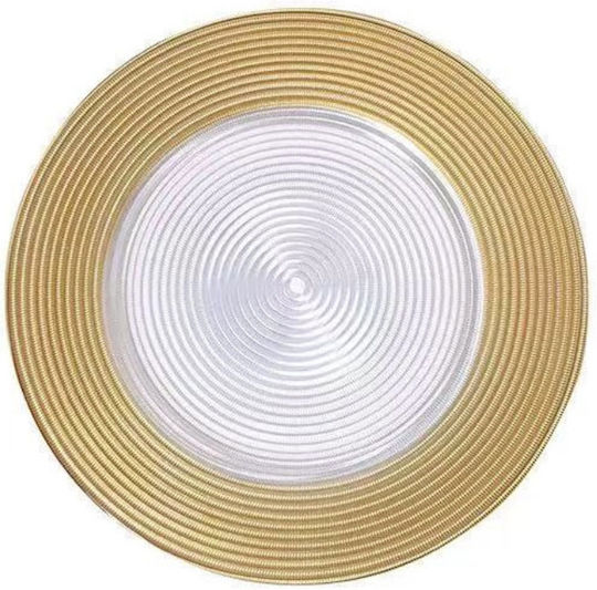 Cryspo Trio Plate Shallow Glass Gold 33cm