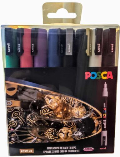 Uni-Ball Posca Pc 3m Fine Ανεξίτηλοι Μαρκαδόροι 1.3mm Σετ 8 χρώματα