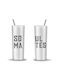 Set de pahare pentru apa din Metal în Culoarea Alb cu pai 592ml 2buc