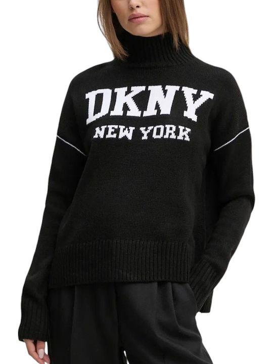 DKNY Damen Langarm Pullover Rollkragen Schwarz