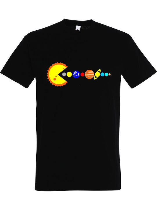 Kids' T-shirt Black Pac Man Eats Planets Space Pacman