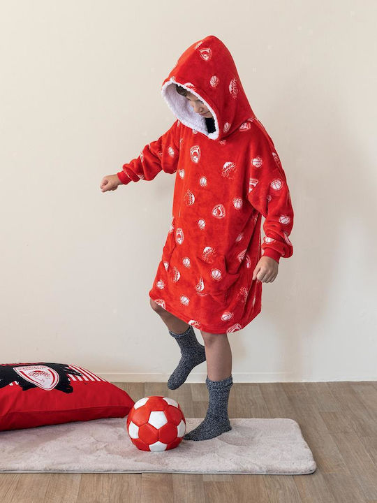 Palamaiki Kinder Bademantel Winterlich Fleece Rot Cositos Olympiacos