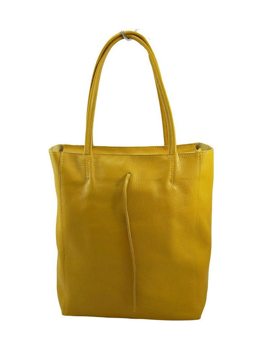 Mybag Δερμάτινη Γυναικεία Τσάντα Ώμου Κίτρινη