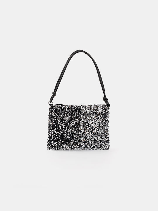 Sequin Shoulder Bag Silver Black