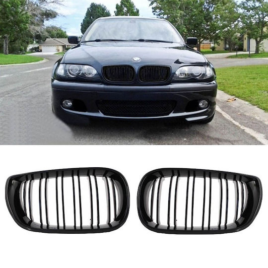 Prasco 242545 Mask Hearts BMW 3 E46 02-05 Sedan Touring M4 Look Double Grille Glossy Black 2 Pieces
